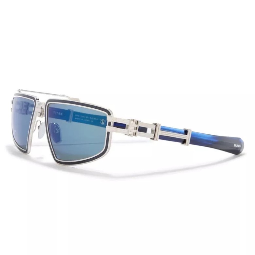 AKONI Balmain Blue Silver Titan sunglasses Navigator Japan Titanium Authentic